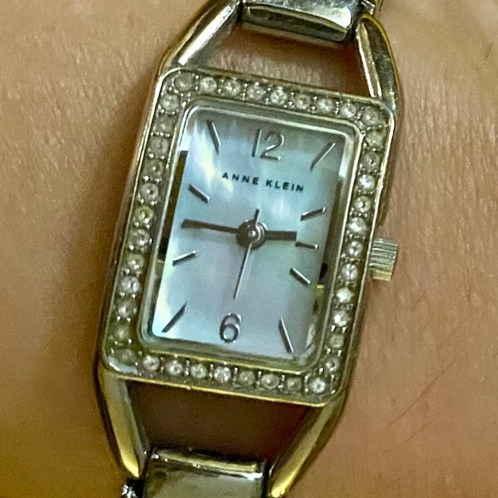 Anne Klein Watch - Pearl Face with Silver Numbers outlined by rhinestones